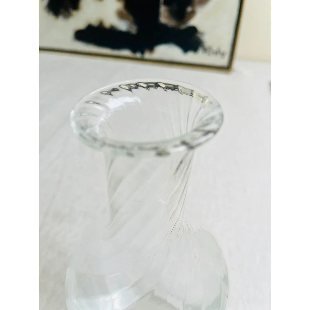 Vintage Hand Blown Optic Swirl Glass Decanter Heavy Bottom Clear 9.5 Inch